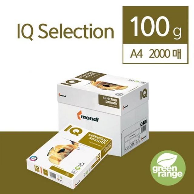 IQ Selection Smooth 100g A4 2000매 복사용지 백색 컬러복사용지 다용도