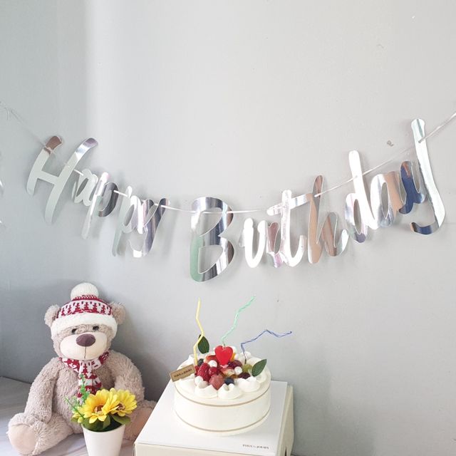 P1 알파벳 필기체 생일축하 홈파티 가랜드 실버