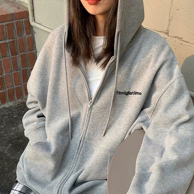 영문 레터링 자수 로고 여성 후드 집업 - 데일리 점퍼