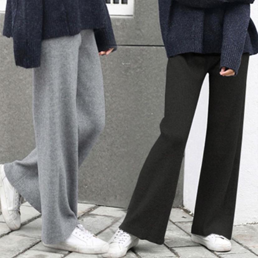 여성 와이드 밴딩 골지 니트 팬츠 데일리 트레이닝복