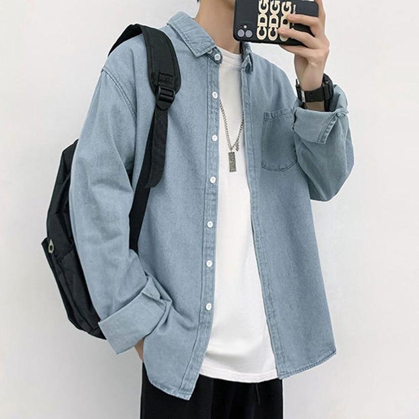 캐주얼 데님 셔츠 커플 청남방 남녀공용 데이트 룩