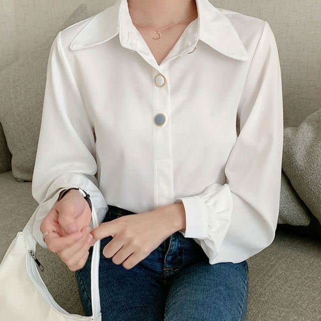 카라넥 베이직블라우스 데일리 무지셔츠 봄 남방