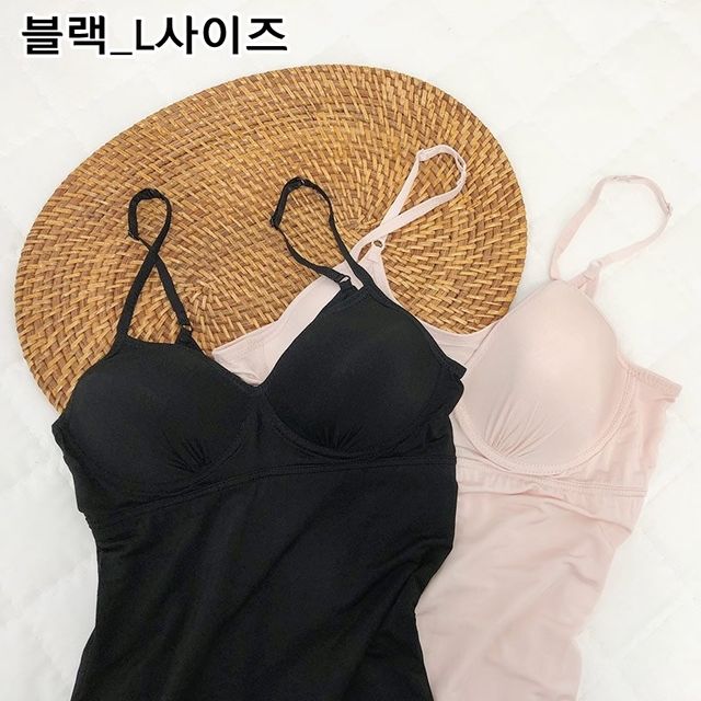여성 슬립 잠옷 홈웨어 노와이어 블랙 L 사이즈