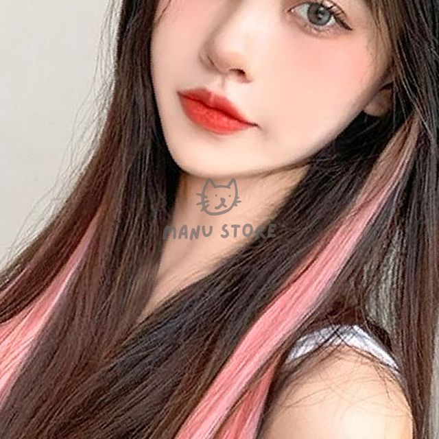 인모앞머리가발 인모가발 브릿지 헤어피스 핑크