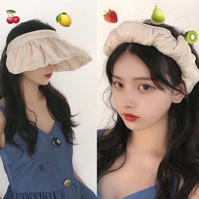 여성 큰모자 바닷가 신혼여행 패션 - 햇빛 차단 스타일리시 디자인