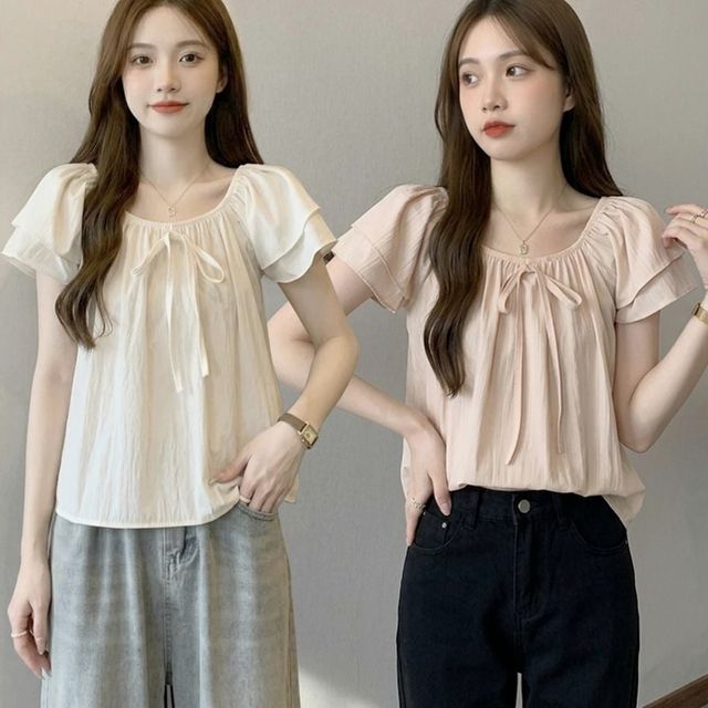 여성 러플 오프숄더 반팔 밴딩 블라우스 여름 3색