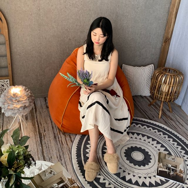 낸시 탈취 제습 위생특허 빈백소파 오렌지색상 생기있는 인테리어