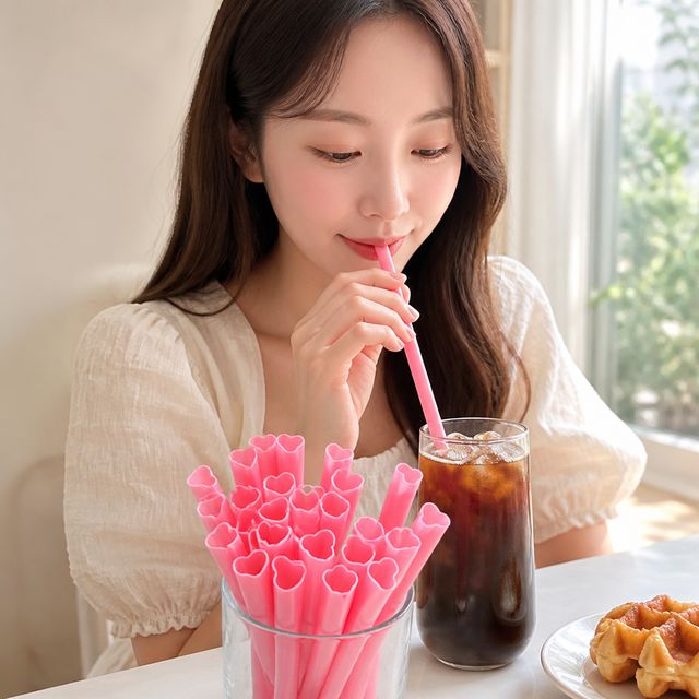하트모양 핑크 스트로우 6MM 카페 파티 음료용 빨대 벌크