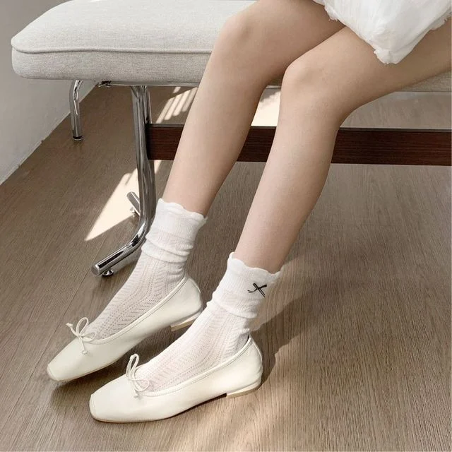 더블유지안 여성 시스루 케이블 중목 양말 여름 루즈핏 데일리 삭스(2color)
