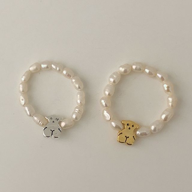 (925 silver) pearl bear ring B 61