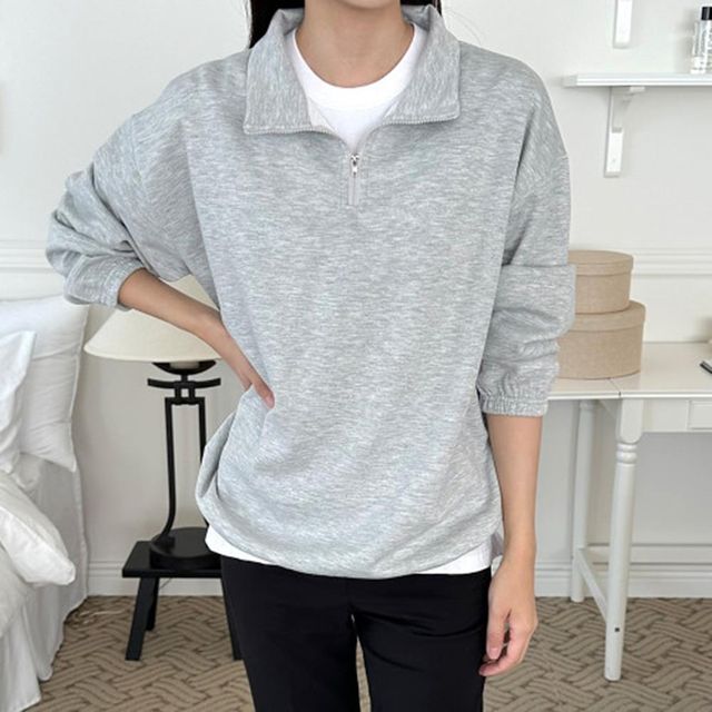 집업 기본티 여성 라운드 긴팔티 나들이 오버핏 티