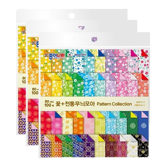 어린이 색종이 꽃 전통무늬 100매 3P 양면 종이접기