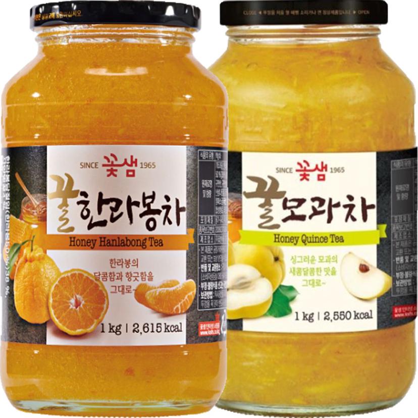 꽃샘 꿀 한라봉차 1kg + 꿀 모과차 1kg 세트 건강차