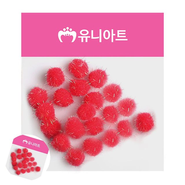 만들기솜 머리띠재료 반짝이 퐁퐁 15mm 빨강