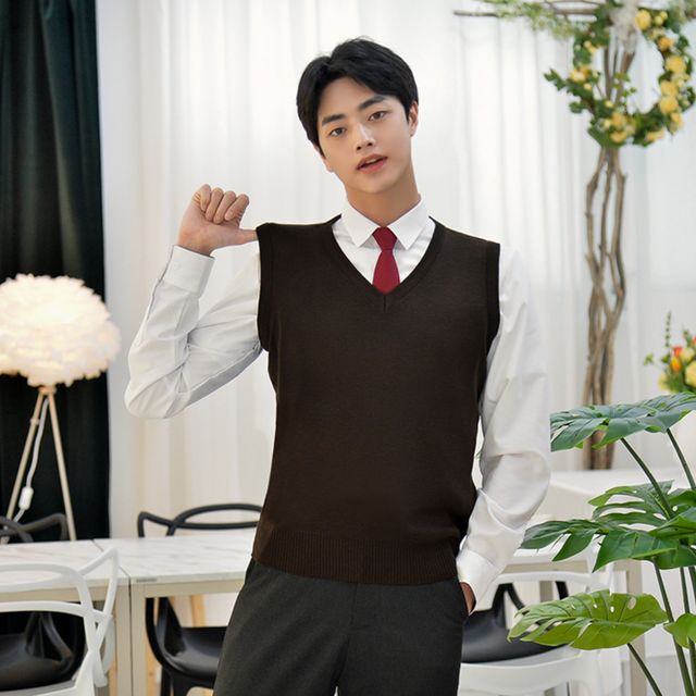 교복몰 보풀방지 브라운 교복조끼(남자) 학생복