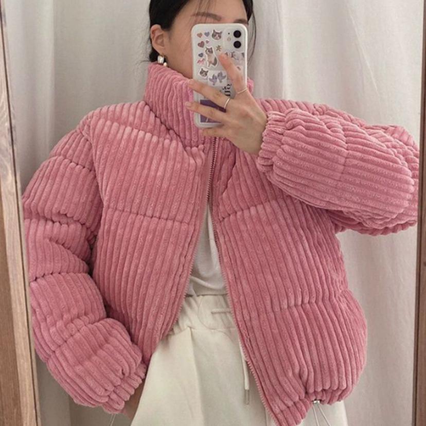 여성 겨울 코듀로이 하이넥 숏패딩 데일리 자켓
