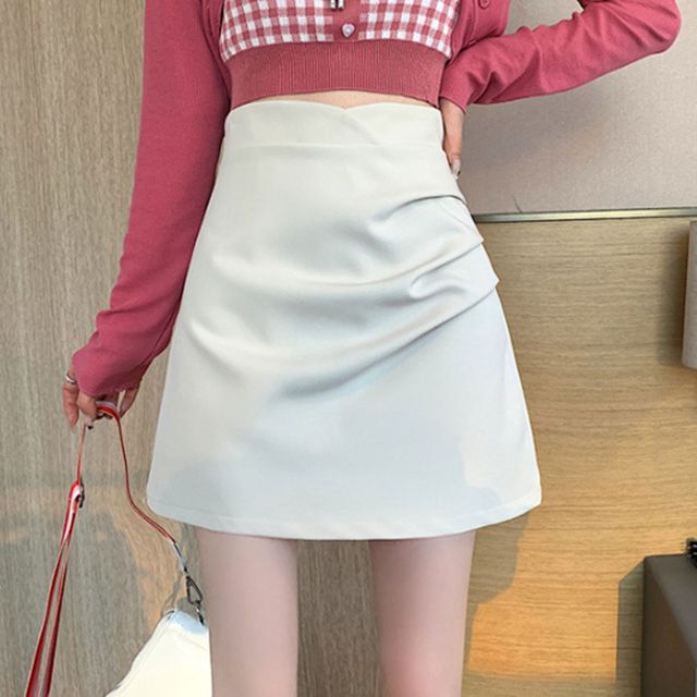 아이웨스트 미니 스커트 옆 셔링 치마 연말룩 파티룩