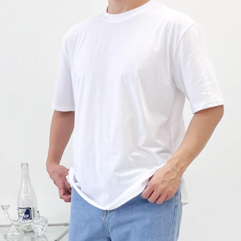 남자 반팔 티셔츠 면 무지 라운드 옆트임 반팔티