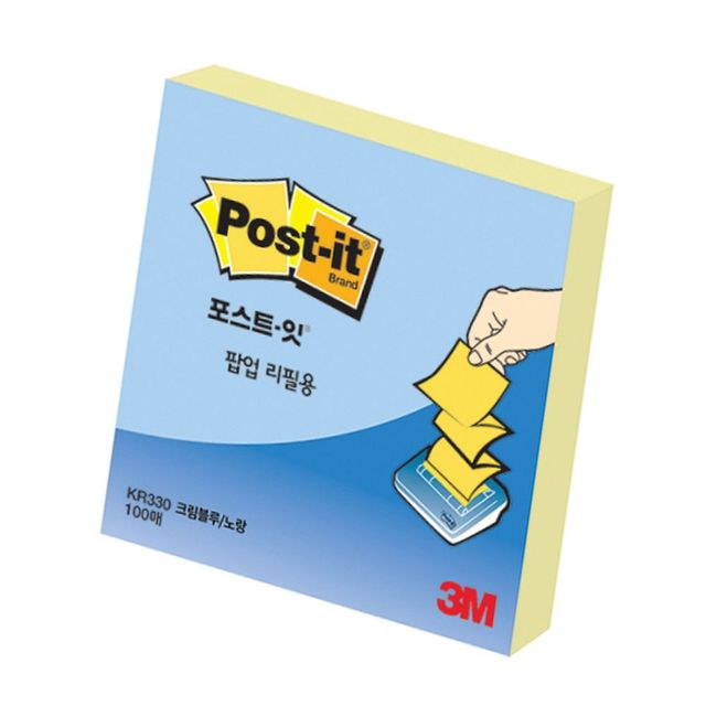 3M 포스트잇 팝업리필 크림블루 노랑 1p 접착식 메모
