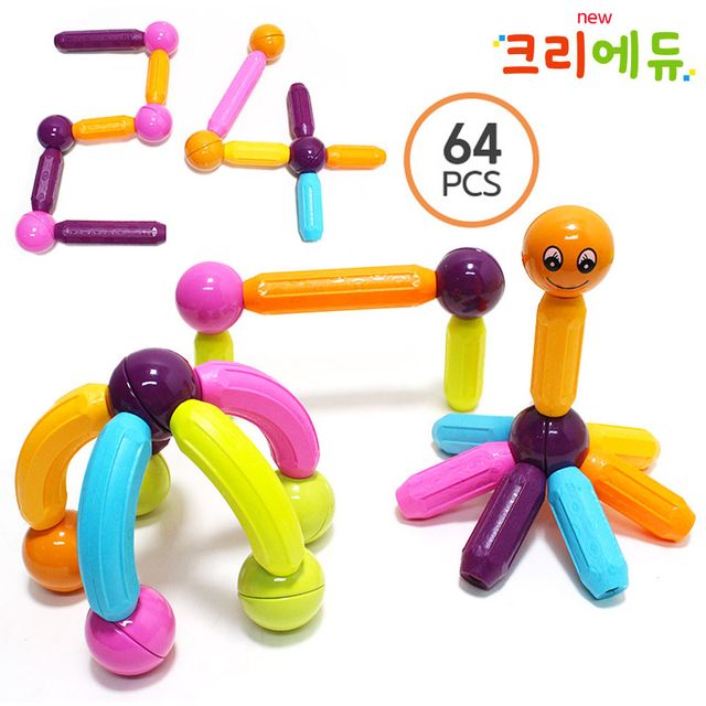 크리에듀 팝 마그네틱 블럭 64pcs 아동 자석 장난감