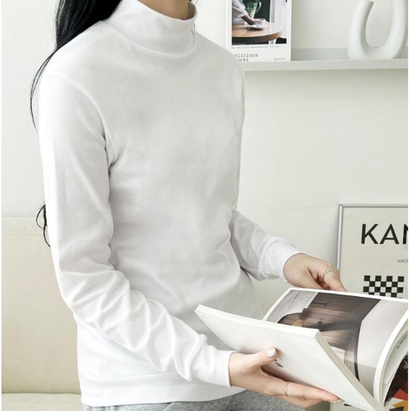 여성용 면 반목 터틀넥 티셔츠 4컬러