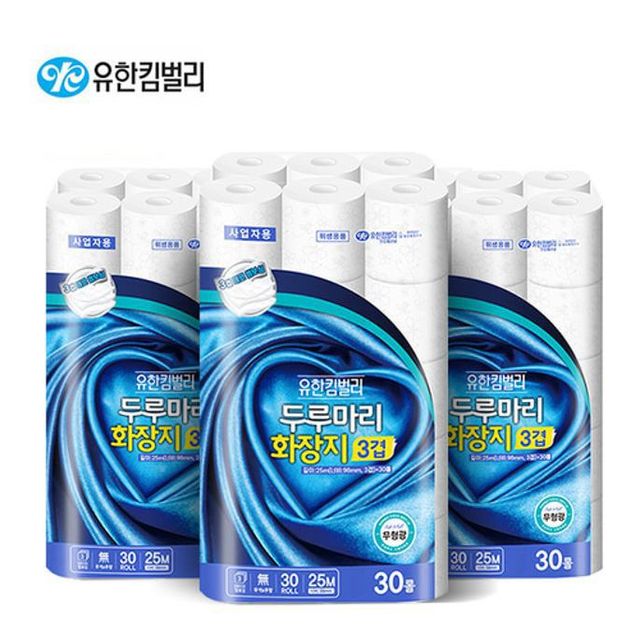 유한킴벌리 두루마리 화장지 3겹 25M 30롤 3팩 대용량