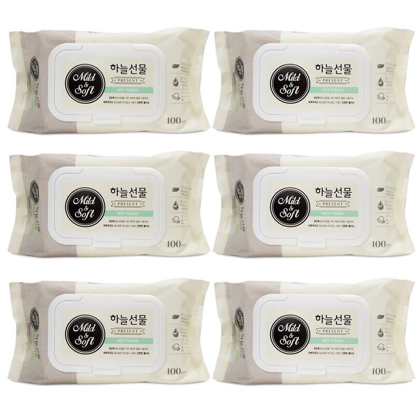 하늘선물 물티슈 캡형 100매 6개입 유아 아기 휴대용