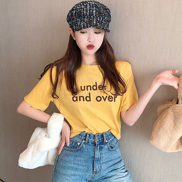 여자 레귤러핏 심플 레터링 반팔티 캐주얼 코디 패션