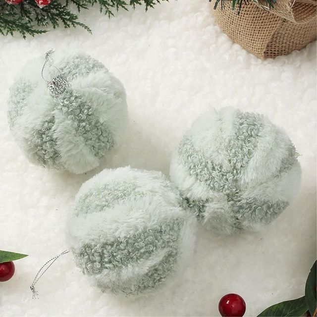 그린 패브릭 장식볼 3p 8cm 라인폼폼이