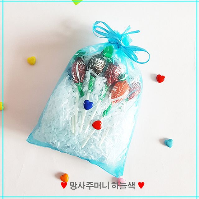 MJ02 망사주머니 하늘색(대2장) - 수납 및 미술놀이 보관용