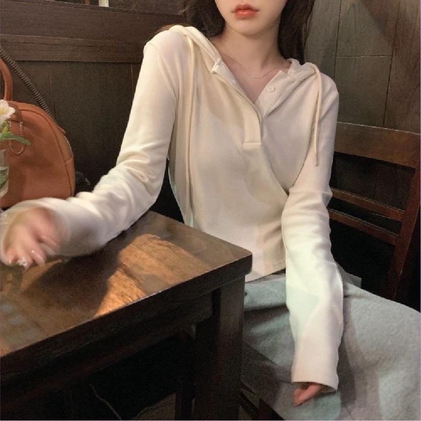 여성 긴팔 단추 후드티 UC-0033 - 데일리 캐주얼 상의