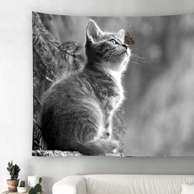나비고양이 패브릭 가림막 포스터 대형 150x130cm 귀여운 공간 인테리어