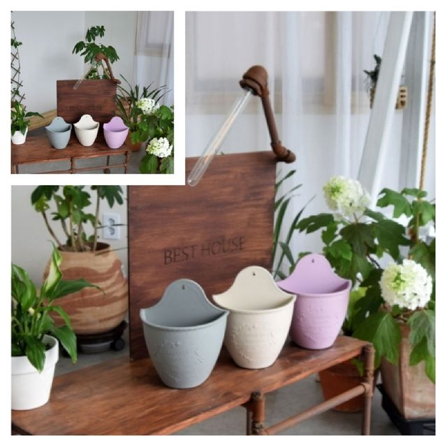 빈티지 플라스틱화분 벽걸이 20x13x16cm 야외화분 베란다화분 정원화분 난간화분