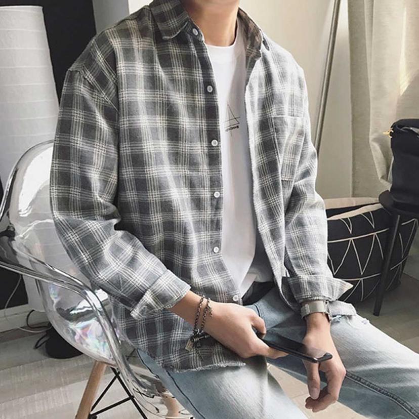 남자 여행용 캐주얼 긴팔 체크 셔츠 - 패션 남방 아이템