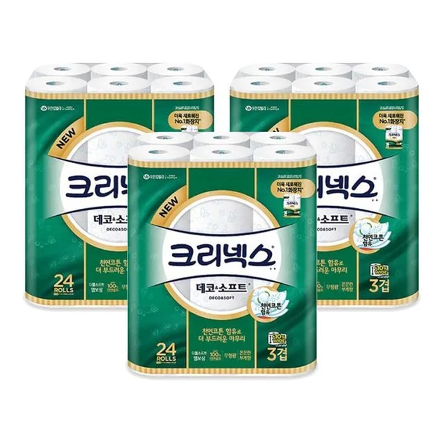(무료배송)크리넥스 휴지 데코소프트 3겹 24롤x3개
