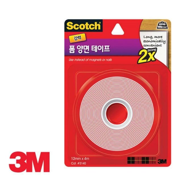 3M 3140 강력 폼 양면 테이프 12mmx4M - 충격 흡수 및 고정용 양면테이프