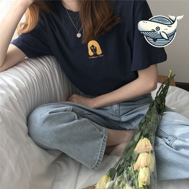 여성 반팔 박스티셔츠 세미캐주얼 일상용
