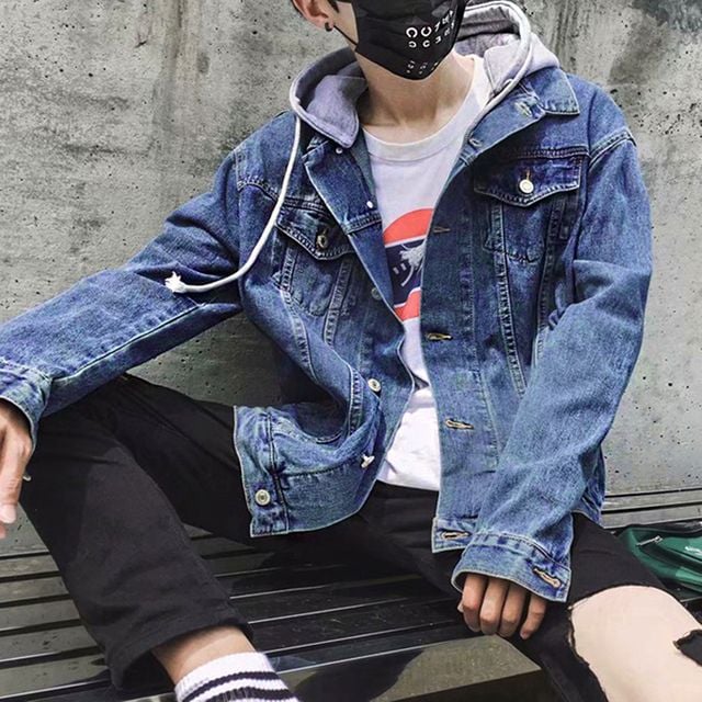 남자 데일리 후드 청자켓 블랙 진청 탈부착 후드