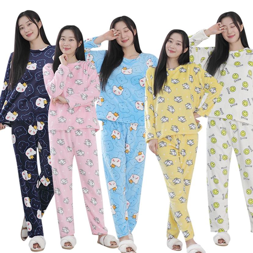 여성 밍크 극세사 잠옷 세트 - 따뜻한 겨울용 수면 파자마