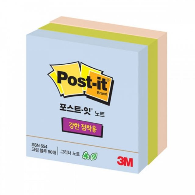강한점착용 메모지 3색 76x76 76mm 떡메모지 모니터