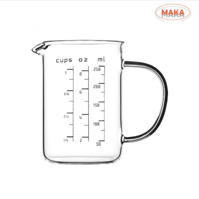 MAKA 내열 유리 계량컵 250ml 손잡이 베이킹 눈금 이유식 조리도구