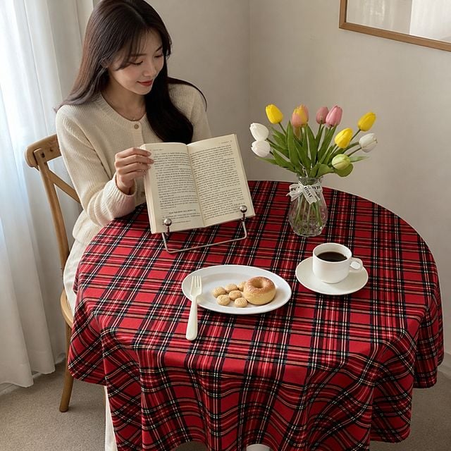 레드 스트라이프 격자무늬 식탁보 빈티지 극세사 벨벳 테이블보 홈카페 데코