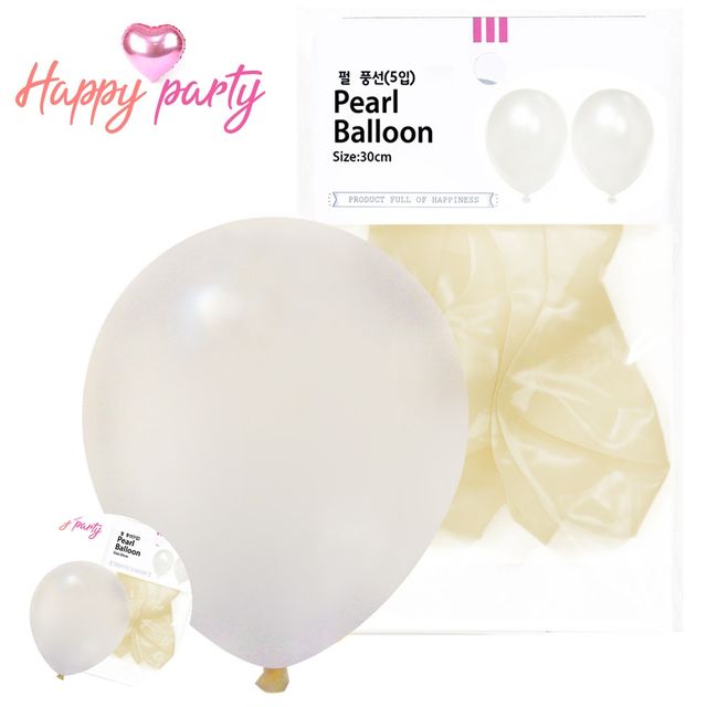 생일파티풍선 둥근풍선 펄 라운드 풍선 30cm 5개입 화이트