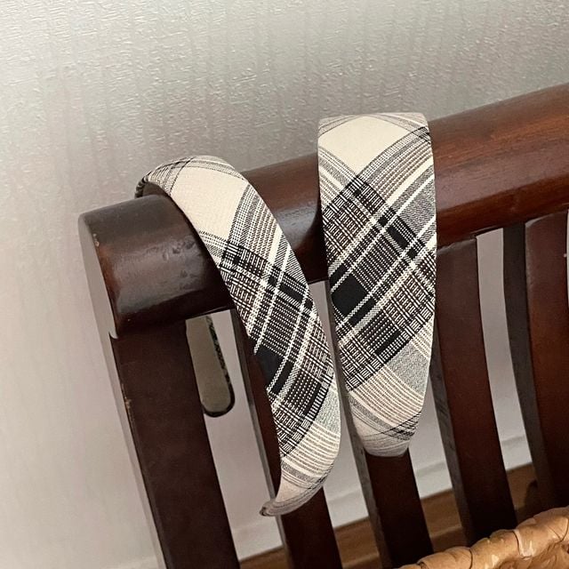 체크 머리띠 슬림 와이드 데일리 스쿨룩 헤어밴드