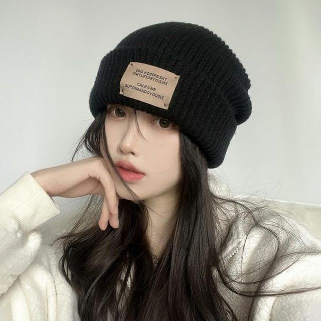 라벨 패치 비니 골지 도톰 빅사이즈 털모자 대두 롱