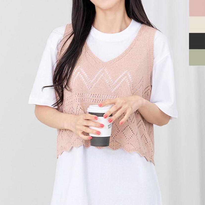 여성 브이넥 니트 조끼 크롭 베스트 뷔스티에