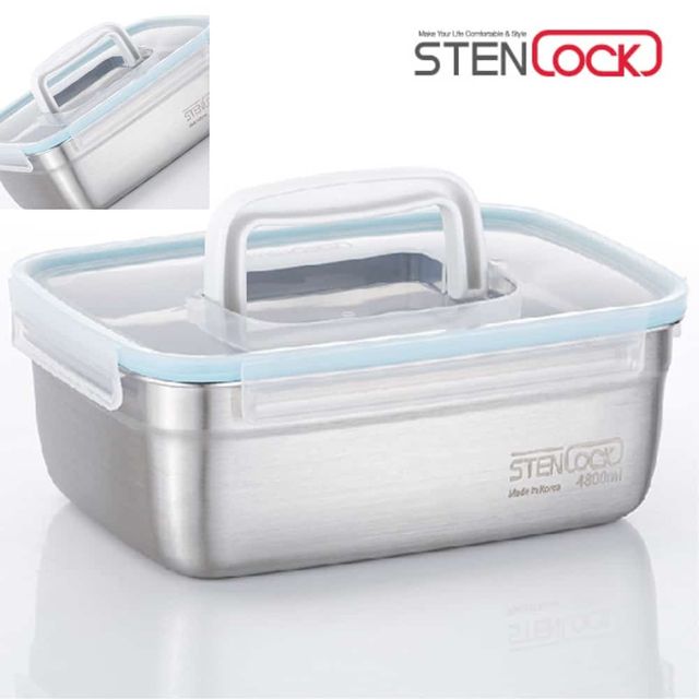 스텐락 핸디밀폐용기 1호 4800ml 스텐밀폐용기 스텐김치통 직사각스텐용기 스텐핸디용기