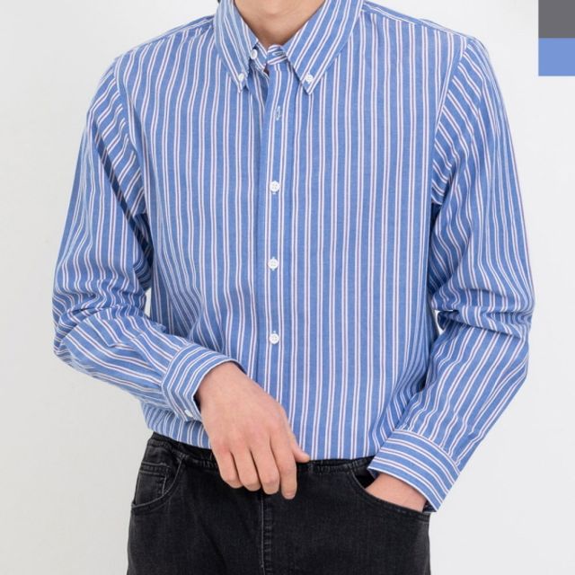 남자 줄무늬 면남방 셔츠 남성패션 정장 캐주얼 스타일