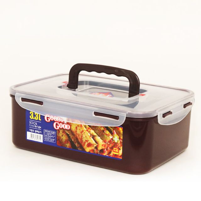 굿앤굿 직사각 밀폐용기 3.3L 대용량 반찬통 김치통