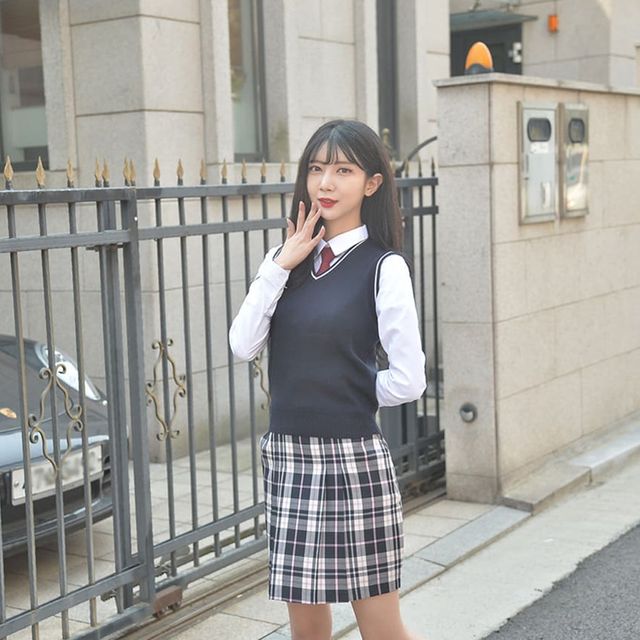 교복몰 라인 예쁜 핑크체크 주름치마 교복